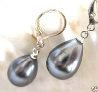 Fine Gray rain drop sea shell pearl silver earring(China (Mainland))