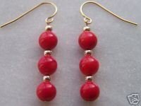 Sterling EXQUISITE RED CORAL DANGLET EARRING(China (Mainland))