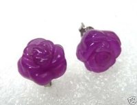 charming pair carved purple rose jade stud earrings(China (Mainland))