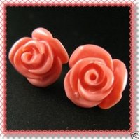 Beautiful Coral carved flower Earring Pair(China (Mainland))