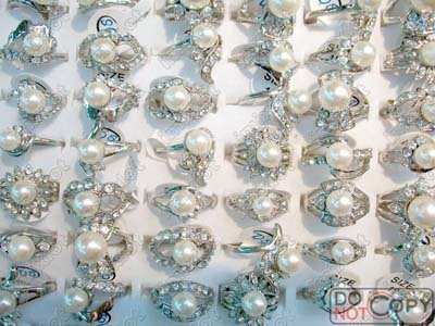 50pcs Australia Rhinestone imitate pearl women's ring Wedding rings