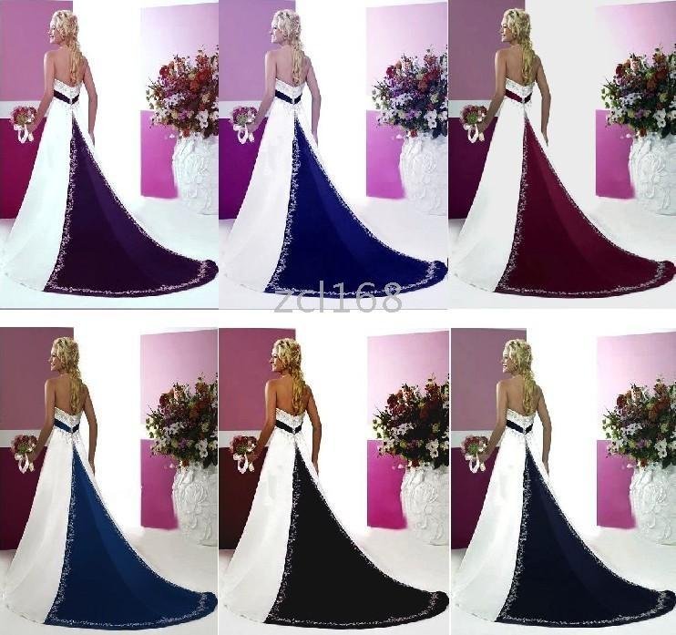 Wholesale Black, Dark Navy Blue) White/Ivory Wedding Dresses Bridal Gown 