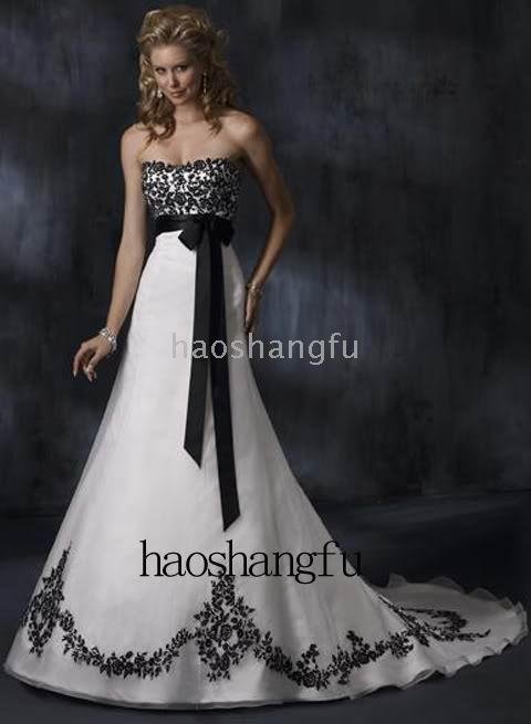 white wedding dress with black lace. Wholesale dress Wedding Gown