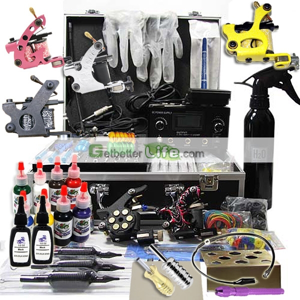 professional Tattoo Kits - tattoo kit with Dual LCD Power 6 tattoo Guns, 