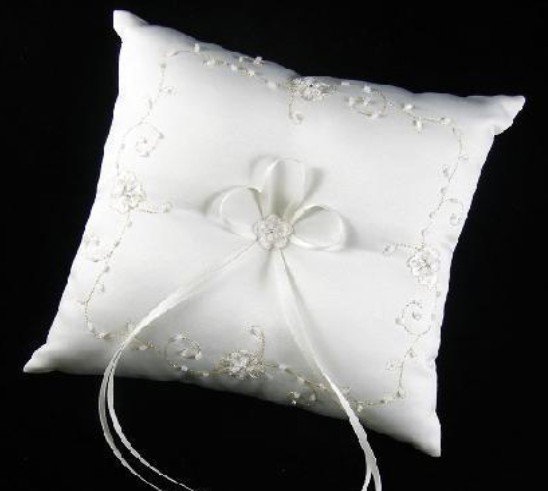 Wedding gift heart shape lace flower satin ring pillow white colorJZ013