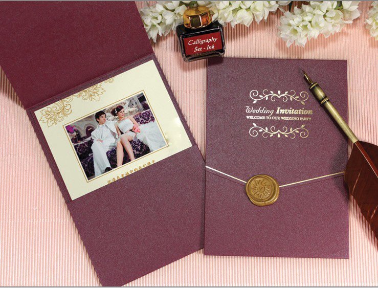 Classic Royal Wedding Invitation CardBJA purple color with seal on the 