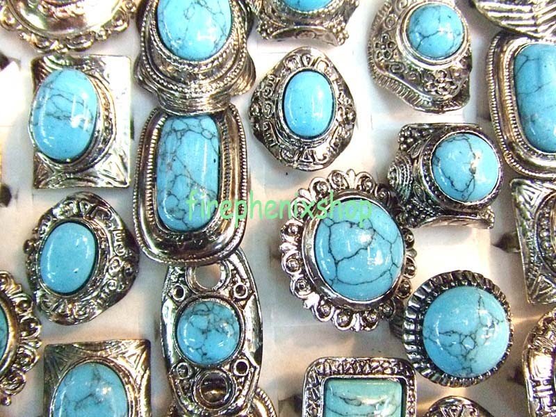 Free shipping Lots 50pcs turquoise rings gemstone silver rings ring rings 