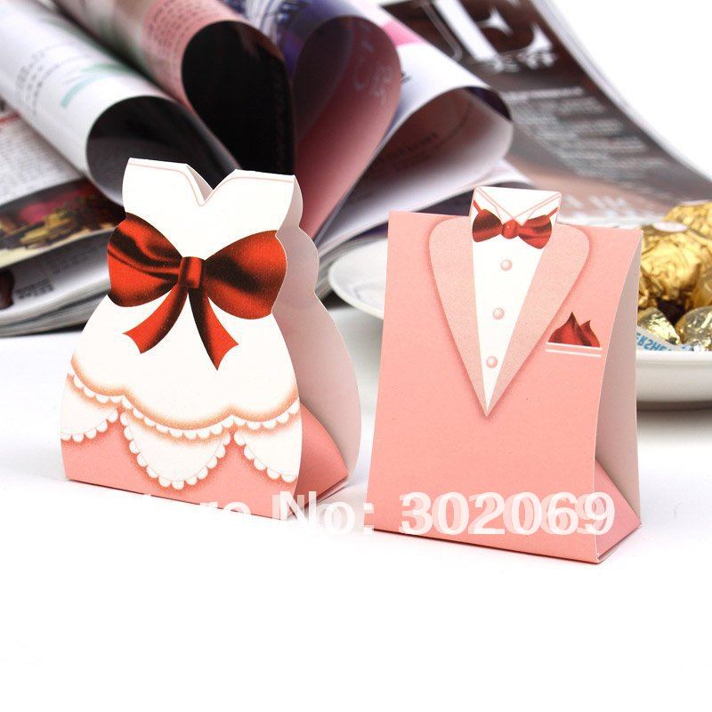 Free shipping wholesale and retail Pink Tuxedo and Gown Favor Box wedding 