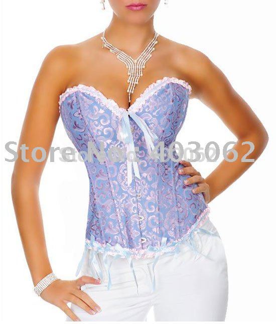Gothic Brocade Sexy Lingerie Blue body lift shaper Bustier Corset GString 