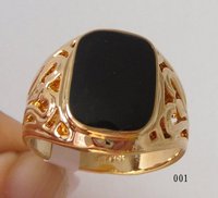 Exquisiet Black Onyx  18k GP Yellow (White) Gold Men's Ring ;  Free Shipping; Can mix build(China (Mainland))