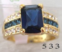 Free Shipping  Exquisite sapphire & White Topaz 18k GP Yellow Gold . Can Mix(China (Mainland))