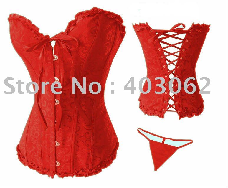 Gothic Brocade Corset Red body lift shaper Bustier Corset GString 8111