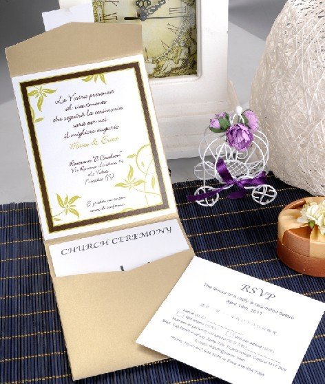 Customize Invitation card Wedding invitation SJ02gold color with RSVP 