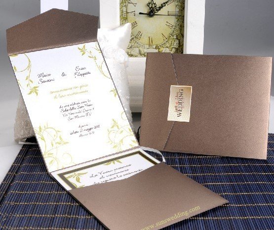 Customize Invitation card Wedding invitation SJ03 brown color with RSVP 