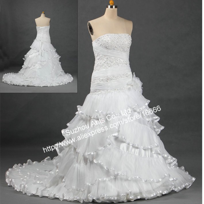 Organza Strapless White Wedding Dress 2011 BN525 Aline Floor Length