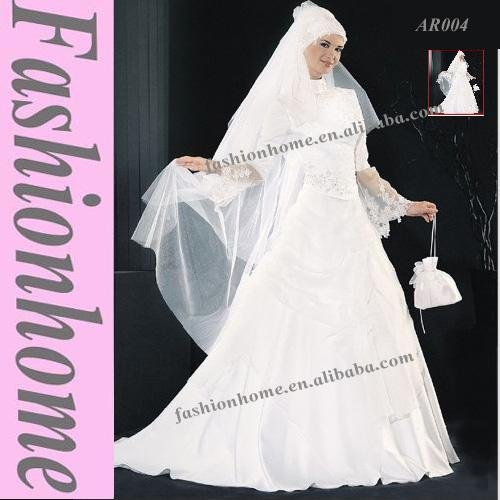 Free Shipping A Line Arabic Wedding Dress Muslim Wedding Dress With Handbag 