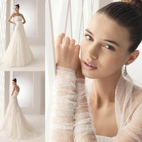  Court Train Beading Ivory Lace Wedding Dresses Bridal Gown 0040