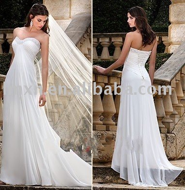 Free shipping empire sweet heart white chiffon embroidered wedding gown