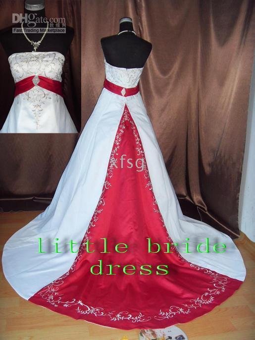 white wedding dress with red train. the dress self(not include