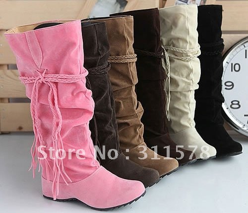knee high boots flat. Knee-High Suede Flat Boots