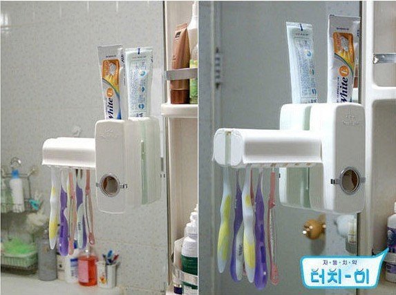 Wholesale Free shipping Automatic Toothpaste dispenser&brush holder Toothbrushes shelf Touch me SET 5pcs/lot