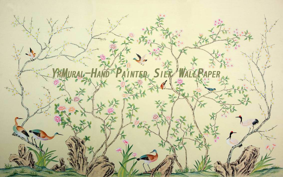 Buy hand painted wallpaper, hand painted wallpaper, hand painted wallpaper, Hand Painted Wallpaper ( Silk wih rice 