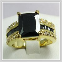 Free shipping & Gemstone Jewelry 18K Yellow Gold Wedding Band Gp Black Zircon Ring Size8(China (Mainland))