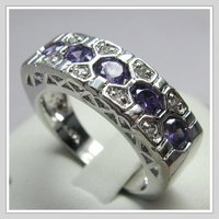 Free shipping & Gemstone Jewelry 18K White Gold Wedding Band Gp Amethyst Zircon Ring Size8(China (Mainland))