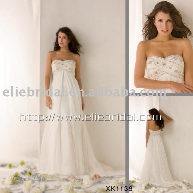2011 High quality beaded chiffon lace bridal wedding dresswedding gown free