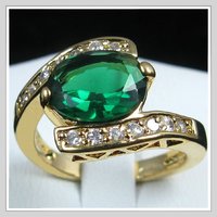 Free shipping & Gemstone Jewelry 18K Yellow Gold Wedding Band Gp Emerald Zircon Ring Size8(China (Mainland))