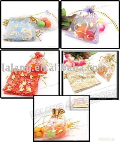Bridal Party Gift Bags on Purple Flowers Wedding Gift Favor Organza Pouch Bags 70 90mm 120103