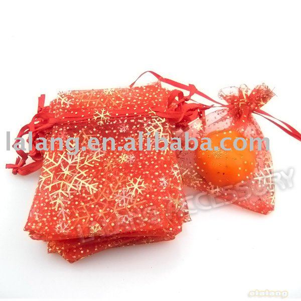 100x Red with Gold Snowflake and Spot Organza Pouch Gift Drawstring Bags Fit