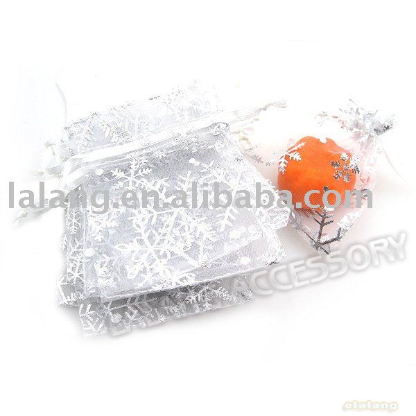 100x Beautiful White with SIlver Snowflake Gift Organza Pouch Gift 
