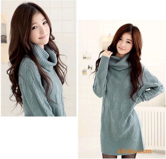 Wholesale Women's high necked long knitted sweater coat