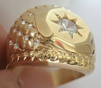 Free shipping 18K Yellow Gold GP White Topaz Men's Ring; can mix(China (Mainland))