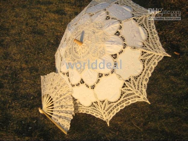 for wedding Bridal batten lace Fan ivory Parasol Umbrella