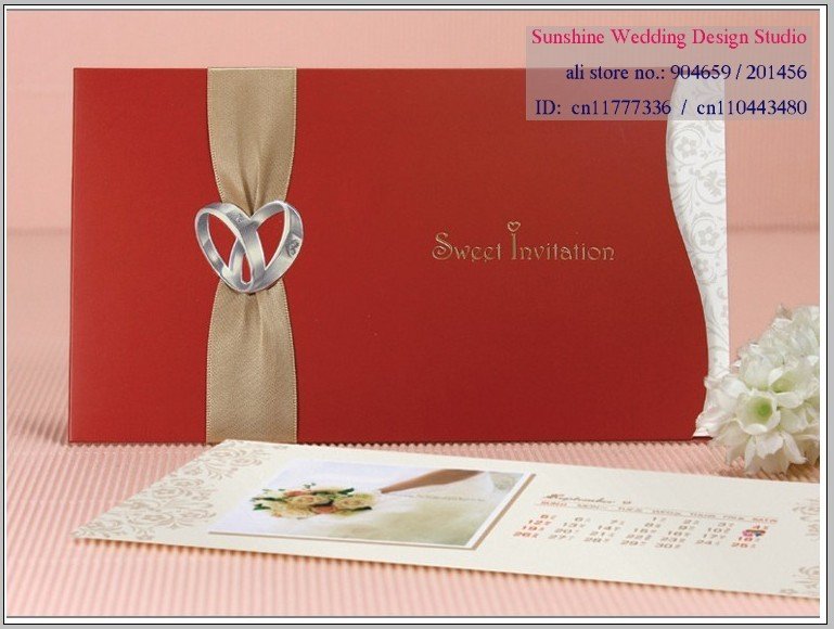 Wedding invitation 0903D ring patten and ribbon decoration free shipping