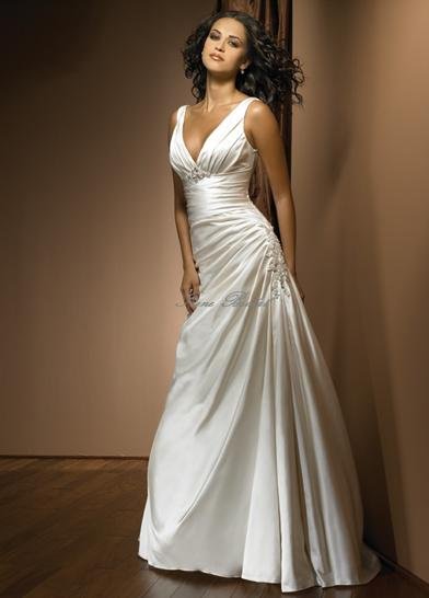 Free Shipping wholesale retail Sexy Vneckline Satin Wedding Dress Bridal
