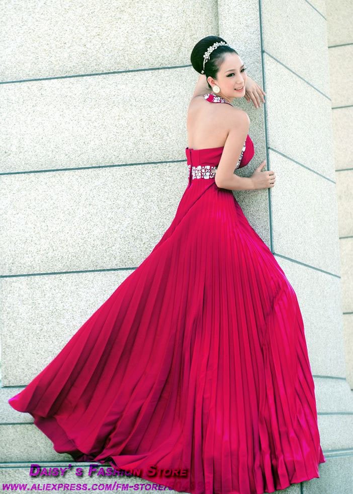  satin pleated wedding dress bridal gown red and purple colors available