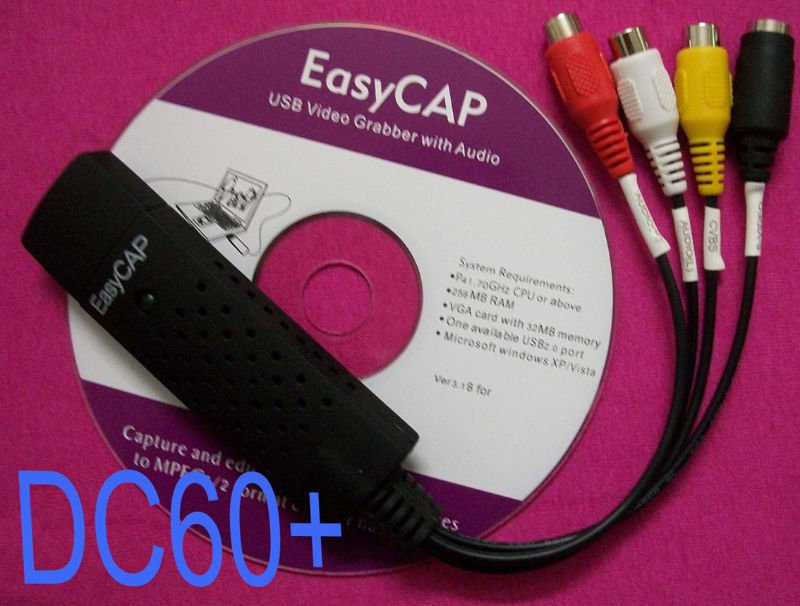 5pcs free shipping Video Capture EasyCAP DC60+ v3.1B For Mac OS,XP,Vista