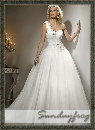  Tulle Handmade Floral Diamond White Wedding Dresses Prom Dresses M299