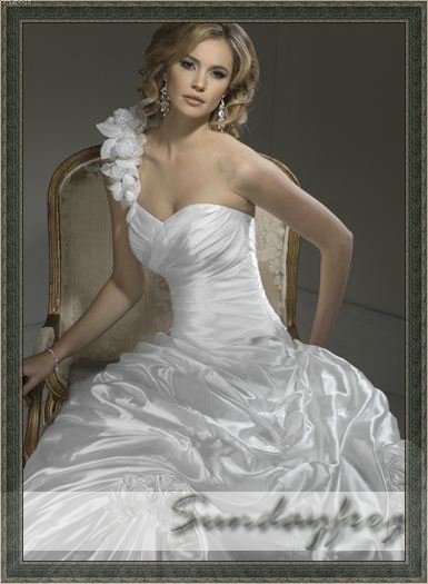  Organza Handmade Floral Diamond White Wedding Dresses Prom Dresses M403