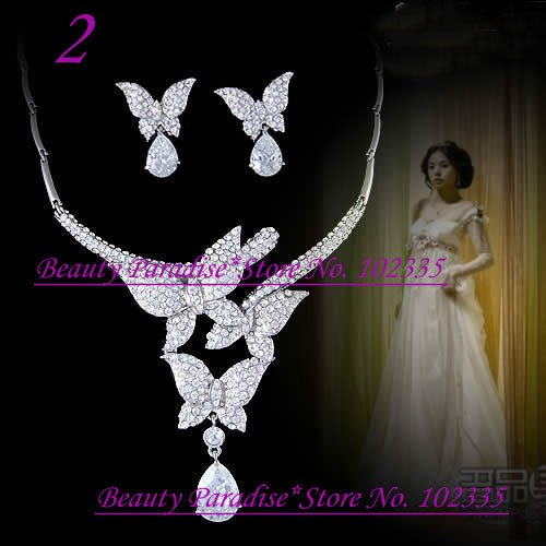 rhinestone butterfly wedding jewelrybridal jewelry necklace earrings sets 