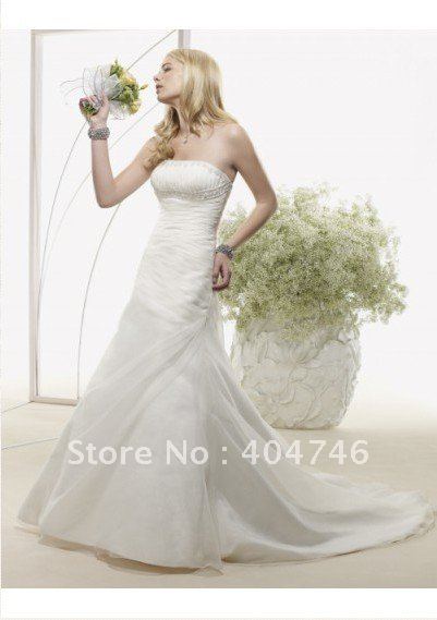  strapless ruched bodice with sweep train lace up wedding dress