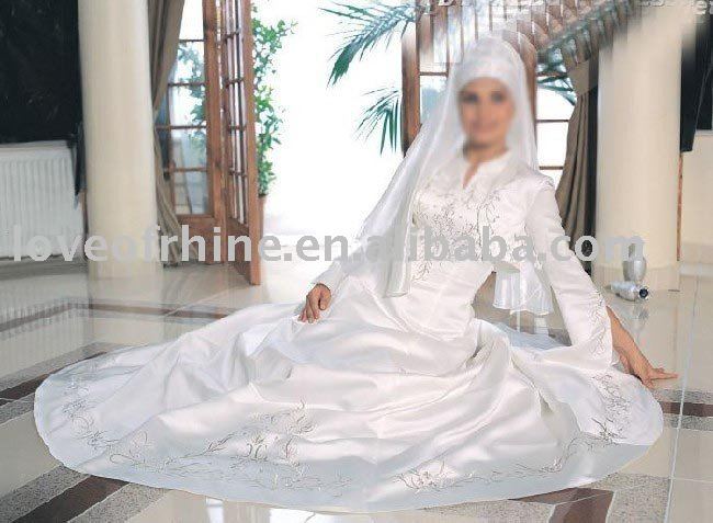 wedding dresses with colored embroidery. color muslim wedding dress