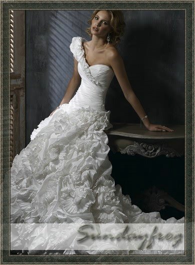  OneShoulder Diamond White Appliqued Taffeta Wedding Dresses Bridal 