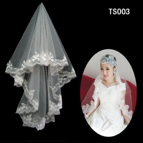 Bridal Wedding Shoulder Veil 1T 13 M Ivory or White Lace Edge decoration 