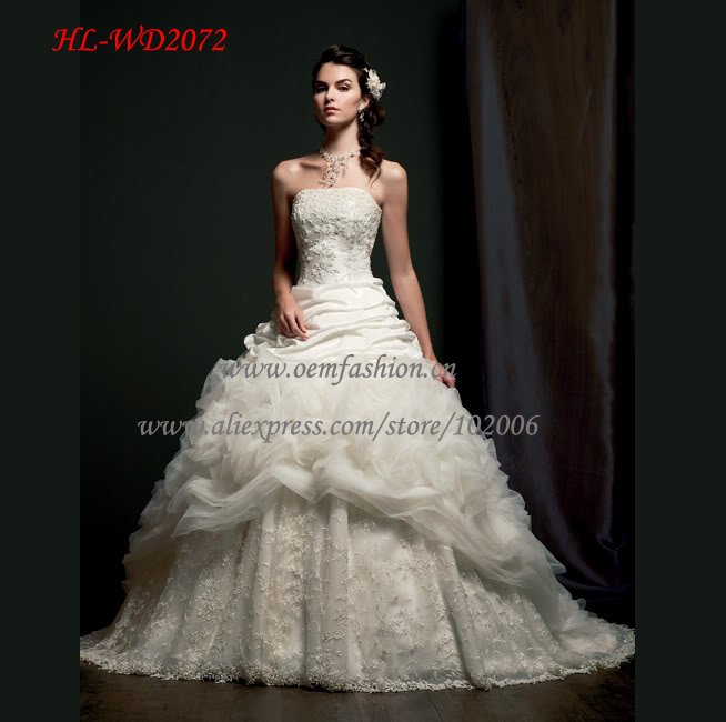 Free Shipping Designer Ball Gown Organza Lace Appliqued Beaded Bridal 