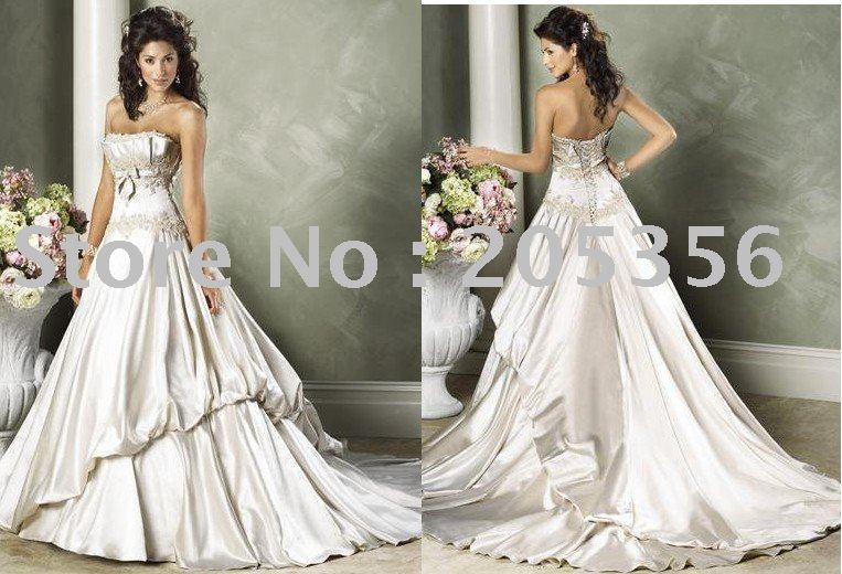 Free shipping ball gown butterfly satin ruffle ivory wedding dress evening