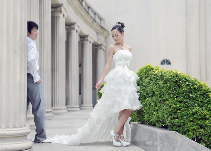  Asymmetric Wedding Gown Fairy wedding Evening Prince line Bridal Dress